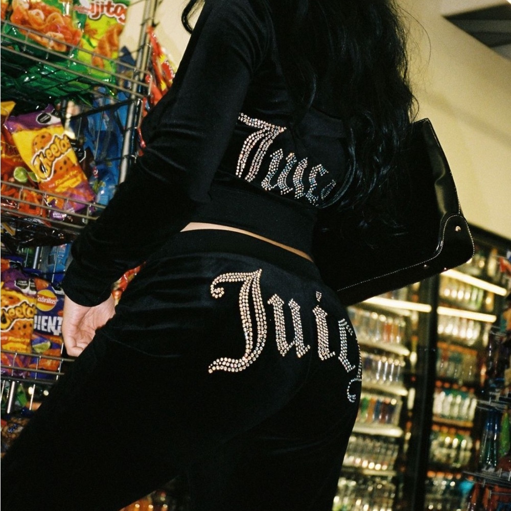 NEW! JUICY COUTURE Velour OG Bling Tracksuit Hoodie & Pant Set medium